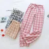 女性用スリープウェアと薄いルーズパンツカジュアルな格子縞Pajama Pajama Homewear Design Home for CottonMen Summer特大女性