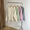 Women's Knits Thick V Neck Oversized Knit Cardigan Chunky Sweater Green Gray 2023 Autumn Warm Coat