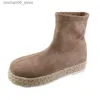 Botas de camurça de vaca botas de borracha primavera/outono para mulheres 2023 venda quente sólida plana com sapatos femininos deslizamento-em botas de dedo do pé redondo botas mujer q231012