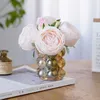 Fleurs décoratives 6 têtes hydratantes Rose Bouquet de fleurs artificielles pour la maison Table à manger fête de mariage couronne de poignée vraie touche faux