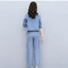 Women's Two Piece Pants 2023 Stripe Denim Suit Spring Autumn Cowboy 2 Sets Korean Fashion Trousers Outfit Casual Ladies Jean 2PCS