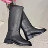 Autumn/Winter new black leather boots High boots patchwork design Simple classic style low heel women's boots Luxury designer shoes Factory shoes