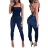 Sexy Backless Off Shoulder Jeans Jumpsuit Summer 2018 Bandage Bodaycon Denim Jumpsuit Romper Cotton Playsuit Girls Pants Jeans274W