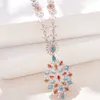 Designer Collection Fashion Style Necklace Earrings Women Lady Inlay Cubic Zircon Diamond Blue Turquoise Pendant Plated Gold Color Smyckesuppsättningar