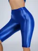 Kadın Şortları Seksi Yoga Pantolon Yağ Parlak Elastik Jeggings Yumuşak esnek gündelik yüksek bel sıkı diz boy