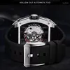 Montres-bracelets Hanboro Hommes Montre automatique 52mm Montre-bracelet mécanique de luxe Tonneau lumineux Lunette en cristal Cadran creux