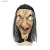 Costume Accessories Reneecho The Old Witch Mask With Hair And Hood Latex Horror Halloween Mask For AdultL231011