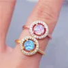 Cluster Rings Fire Opal Moon Stone Ring For Women Wedding Party Engagement Size6-10 Band