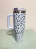 Tasses de gobelets en acier inoxydable léopard de 40 oz avec couvercles de poignée et paille tasses de bière de voiture en plein air bouteilles d'eau de fiole à vide de voyage d'isolation avec 1011
