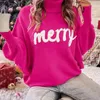 Women's Sweaters Letter Print Knitted Sweater Women Winter Turtleneck Batwing Sleeve Pullovers Female Fashion High Street Casual Chirstmas