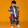 Scene Wear Modern Hip Hop Dance Costume Fashion Printed Shirts Pants Street Performance Outfit Girls Children Day BL6090