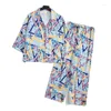 Hemkläder Spring Autumn Pyjamas Set Casual Sleepwear Satin Women Lounge Wear Print Pyjamas kläder mjuka intim underkläder