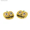 Autres accessoires de mode Nouveau coloré strass citrouille boucles d'oreilles femmes mode émail dessin animé Grimace citrouille lanterne boucles d'oreilles pour Halloween bijoux Q231011