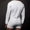 Heren Nachtkleding 2023 Sexy Pyjama Jumpsuit Mannen Effen Kleur Strakke O Hals T-shirt met Lange Mouwen en Shorts Nieuwe Knoppen uit één stuk Thuis KledingL231001