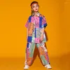 Bühnenkleidung Modernes Hip-Hop-Tanzkostüm Mode bedruckte Hemden Hosen Street Performance Outfit Mädchen Kindertag BL6090