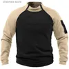 Herren-Kapuzenpullover, Sweatshirts, Herren-Hoodie mit Stehkragen, lose Doppelärmel, Farb-Patchwork, warm, atmungsaktiv, taktisches Oberteil im Freien, T231011