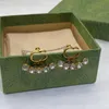 Boucles d'oreilles en forme d'éventail à Double lettre pour femmes, cerceaux en diamant, strass transparents, avec boîte 210y