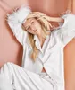 Hirigin Damen-Pyjama-Set aus Seidensatin, langärmlig, mit Knöpfen, Reverskragen, Oberteile, Nachtwäsche, zweiteilig, mit Hose