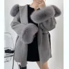 Femmes laine mélanges surdimensionné dames vêtements d'extérieur réel manteau de fourrure veste d'hiver femmes col naturel poignets capuche cachemire laine 231010