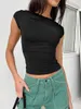 T-shirt da donna tinta unita Y2K manica corta aperta sul retro T-shirt senza schienale versatile skinny basic estivo slim fit camicia sexy crop top