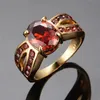 Solitaire Ring Vintage Female Red Crystal Stone Ring Charm Gold Color Wedding Rings for Women Luxury Big Oval Zircon Engagement Ring 231010