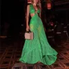 Summer Green Mesh Dress Womens Fashion Sexy Big Swing Sexy Solid Dress Chest Metal Round Ring Party Long For Female213z