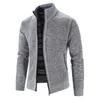 Vestes pour hommes 2023 Hommes en peluche et épaissie col montant veste demi-haut col tricoté cardigan pull automne/hiver couleur unie manteau épais