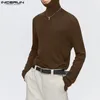 Men's Sweaters INCERUN Men T Shirt Solid Color Turtleneck Long Sleeve Hooded Streetwear Undershirt Tee Tops Cozy 2023 Casual Camisetas S 5XL 231011