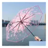 Party Favor 100Pcs/Lot Transparent Clear Umbrella Handle Windproof 3 Fold Cherry Blossom Mushroom Apollo Sakura Women Home Garden Fest Dhi92