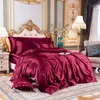 Conjuntos de ropa de cama Conjunto de color sólido con funda nórdica de seda de morera Sábana de cama Funda de almohada Sábana de satén de lujo King Queen Doble Tamaño doble 231011