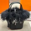 Basket Handbags Purse Cowhide Leather Key Lock Bottom Nail Women Tote Bags Winter Bucket Handbag 20cm