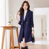 Women's Two Piece Pants 2023 Autumn And Winter High-end Suit Two-piece Set Temperament Slim Solid Color Lady Double Breasted Trench Coat