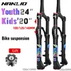 Cykelgafflar Nanlio Student Youth Mountain Shock Kids 'Bicycle Suspension Fork 20 24 "100 120 140mm axellåsolja och gas 231010