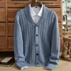 Męskie swetry Pure Cashmere Swater Sweter Button Wytrzymał obciążenie Zimowe ciepłe żakardowe polo dzianiny duży tata Casual 231010