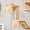 Cat Furniture Scratchers Solid Wood Wall Mounted Cat Tree Double Layered Jumping Platform Ladder Cat Hammock Furniture Cat Climbing Frame 231011