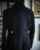 Мужское полушерстяное темно-синее шерстяное пальто в английском стиле, толстое двубортное длинное пальто, повседневная зимняя модная теплая куртка 231010