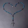 Chokers Blue Tiger Eye Stone Katolska radbandhalsband Hematite Cross för man kvinnor handgjorda vintage smycken droppar 231010