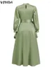 Casual Dresses Übergroße Vestidos VONDA Elegantes Satinkleid Frauen Langarm Party Hochzeit Herbst Stehkragen Lose Feste Maxi Sommerkleid