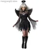 Thème Costume Halloween Cosplay Robe Ailes D'ange Sombres Venez Carnaval Fête Fantôme Vampire Femme Maille Robe Sexy Cerceau De Cheveux DW001 T231011