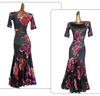 Palco desgaste vestidos de dança de salão manga longa flor impressão foxtrot mulheres valsa vestido 824