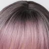 Perucas sintéticas roxo rosa ombre preto curto reto perucas sintéticas com franja bob peruca para mulheres cosplay diário festa resistente ao calor cabelos falsos 231011