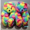 Teddy Bear Women Chirstmas Peluş Peluş Terlik Sıcak Kürklü Peluş Slaytlar Kadın Kürklü Flip Flops Ayakkabı Sevimli Ayı Evi 2024