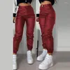 Frauen Hosen Elegante Dünne Hüfte Casual Zipper Tasche Solide Bleistift Herbst Mode Straße Leder Hohe Taille Taste