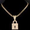 Anhänger Halsketten Edelstahl Zirkon Kette Halskette Iced Out Shiny Big Lock Seil Frauen Männer Punk Hip Hop Männlichen Schmuck