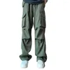 Pantalons pour hommes Hommes Casual Cargo Taille élastique Cordon de serrage Droite Jambe large Multi Poches Hip Hop Baggy Long Pantalon Streetwear