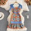 2023 new fashion women's spaghetti strap print floral retro baroque style high waist bodycon sexy mermaid dress SMLXLXXL255V