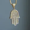 Quality Hip Hop Bling Box Chain 24inch Mench Men Couple Gold Silver Color Iced Out Hamsa Hand Pendant Necklace with CZ275F