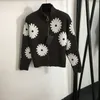 Lovely Flora Embroidery Sweaters Womens Zipper Cardigan Coat Wool Knit Sweater Fashion Long Sleeve Ladies Sweater