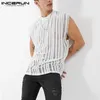 Men Mesh Striped Tank Tops Sleeveless O Neck Streetwear Breathable Vests Summer Fashion See Through Mens INCERUN 5XL 7 Men's287S