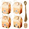 Décorations de Noël 4sets Maison Coffret cadeau Kraft Papier Bonbons Père Noël Bonhomme de neige Sacs d'emballage d'arbre de Noël avec étiquettes de flocon de neige Corde